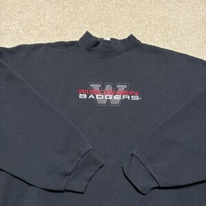 Vtg Wisconsin Badgers Sweatshirt Mens XL Black NCAA Embroidered Majestic 90s